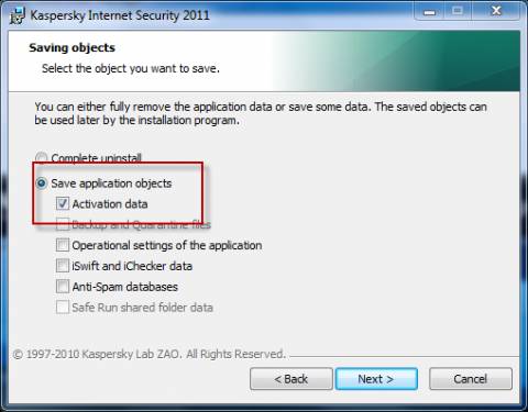 How to save Kaspersky activation data while uninstalling