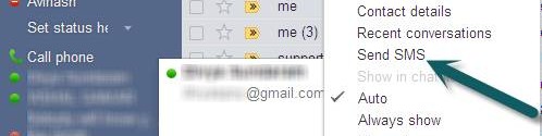 Send free SMS, Text Messages with Gmail Chat
