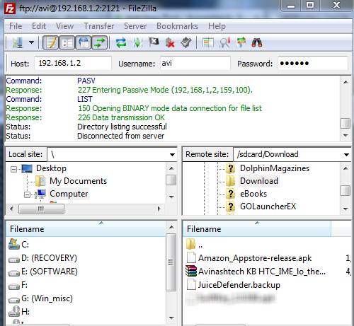 Android filezilla How to Share, transfer files between Android Device and PC over WiFi 3