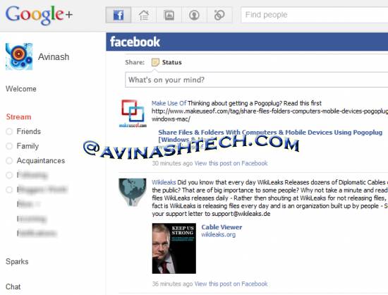 Google+ facebook stream