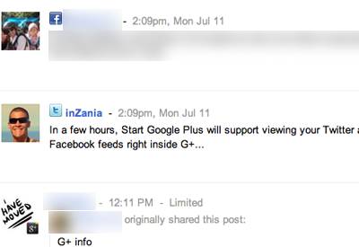 Google+ twitter facebook stream