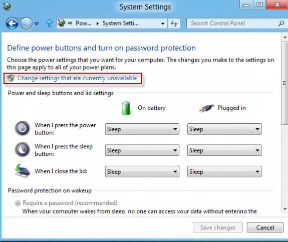 Windows 8 change power settings
