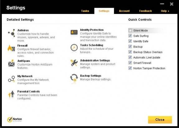 Norton 360v6b settings