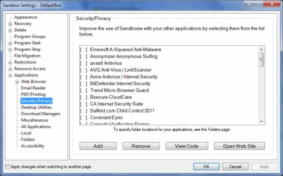 Sandboxie applications