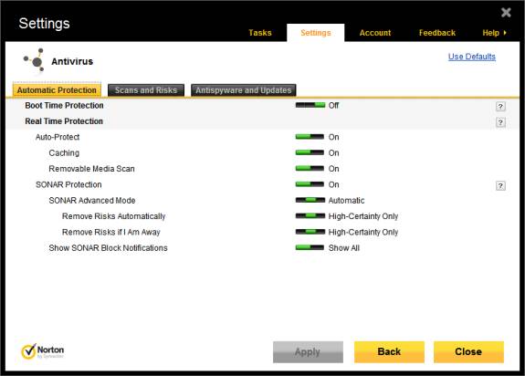 Antivirus settings