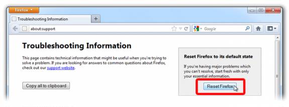 Reset Firefox browser