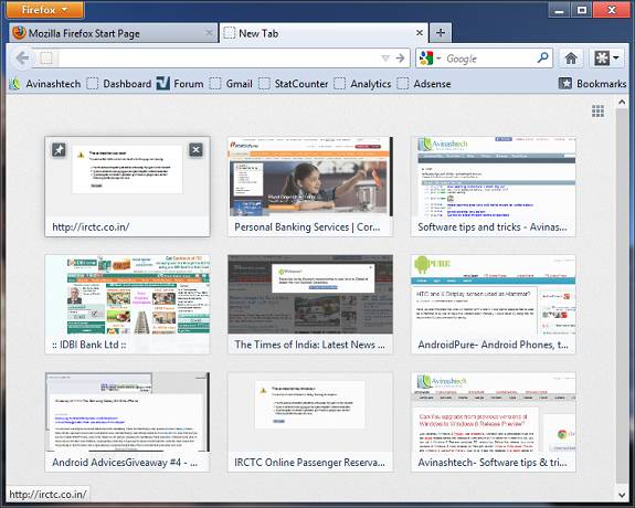 Firefox 13 tab page
