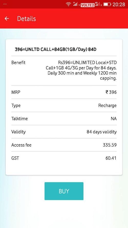 Vodafone copies Jio, Offers Rs. 396 Plan with 84GB 4G Data for 84 Days 1