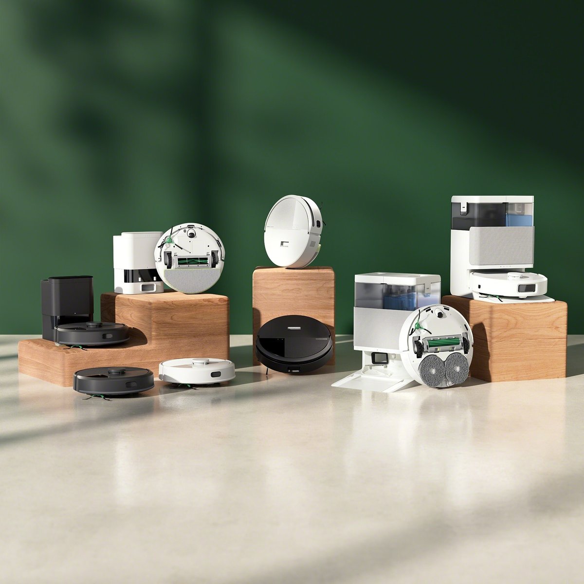 Lineup of Roomba robot vacuums and docking stations affected by the FCC robot vacuum ban