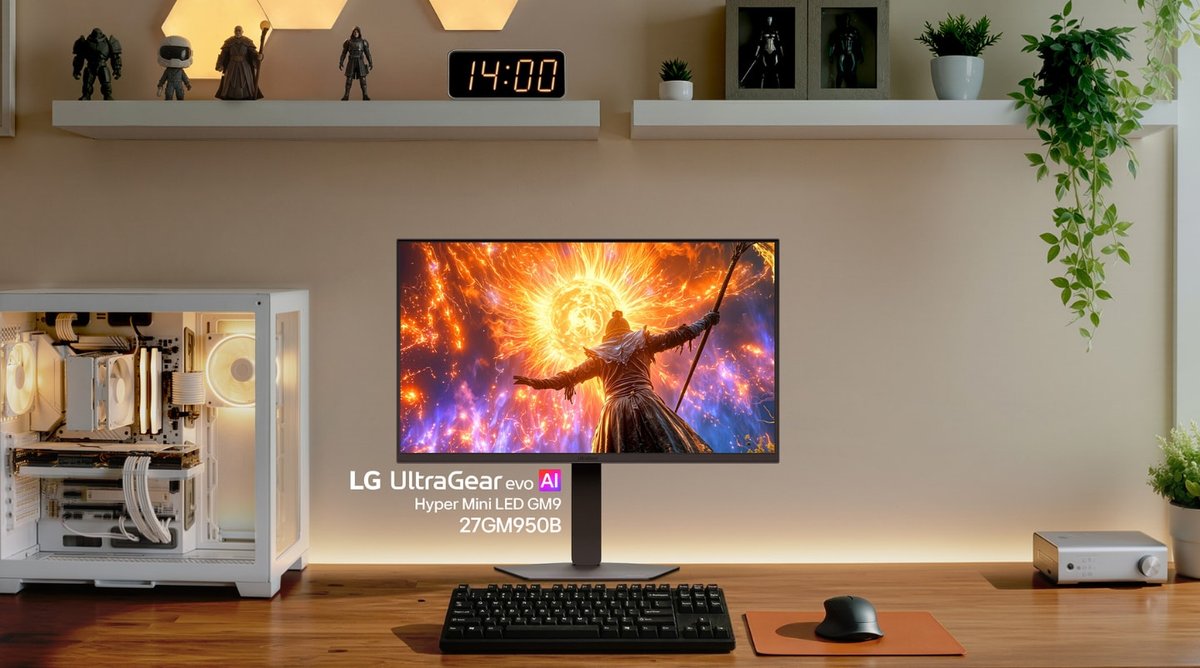LG UltraGear gaming monitor on a desk, the kind of display whose companion app installs itself through Windows Update