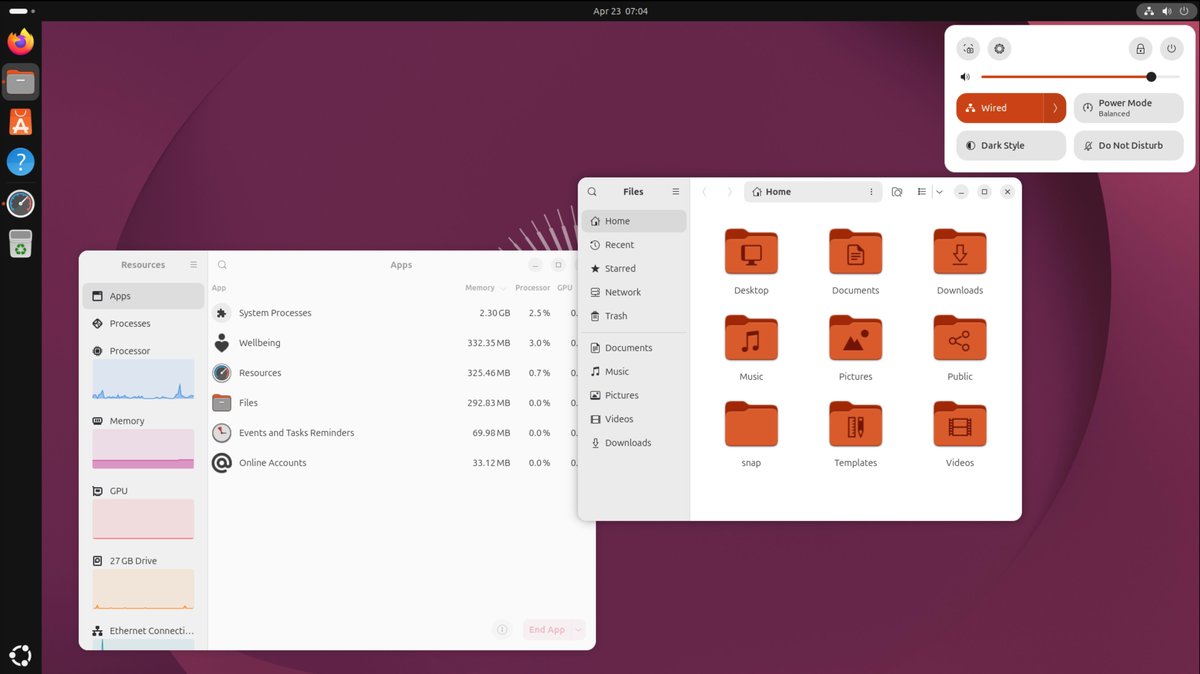 Ubuntu 26.04 LTS Resolute Raccoon desktop showing the GNOME 50 app grid