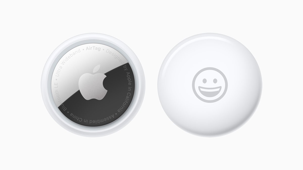 Apple AirTag shown front and back, the tracker used to follow a rare book shipment to Amazon's AI training facility