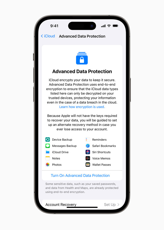 Apple Advanced Data Protection for iCloud encryption screen