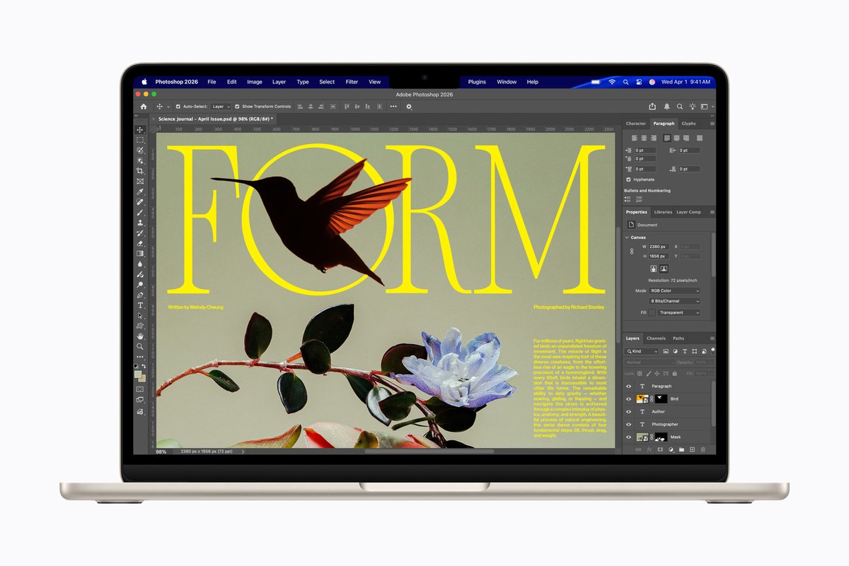 MacBook Air M5 open showing Photoshop, the laptop now facing supply shortages