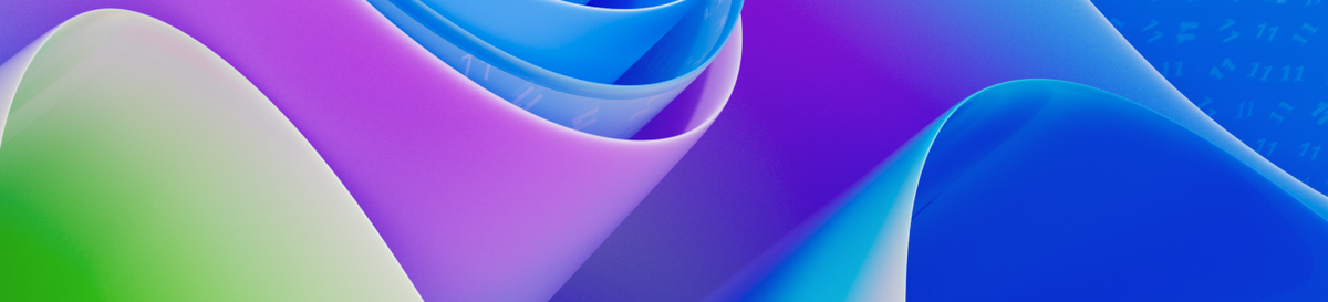 Abstract blue, purple and green Windows 11 wave artwork with 11 motifs, from Microsoft's Windows 11 quality update post
