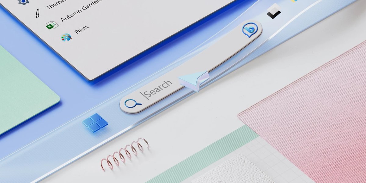 Windows 11 Search bar and Start menu results shown in Microsoft's official Windows 11 artwork