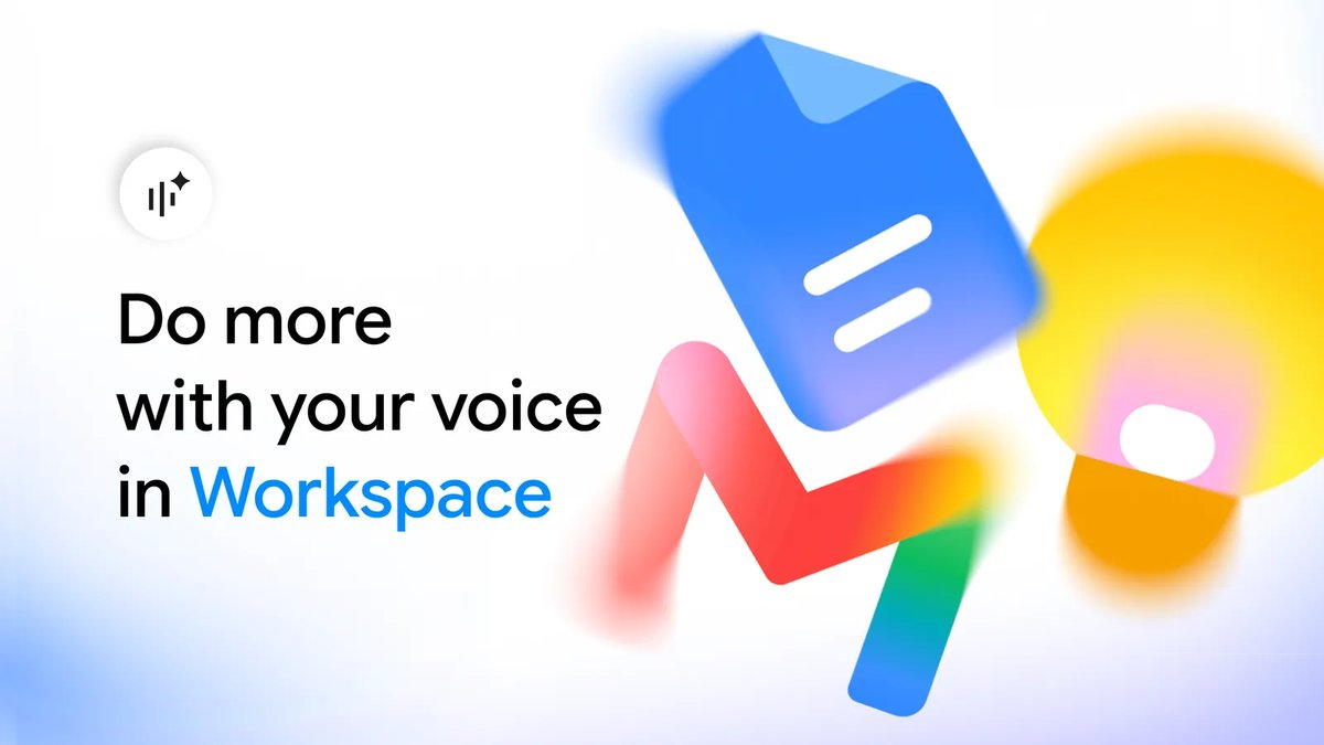 Google Workspace voice features banner showing the Gmail, Docs and Keep icons with the line Do more with your voice in Workspace