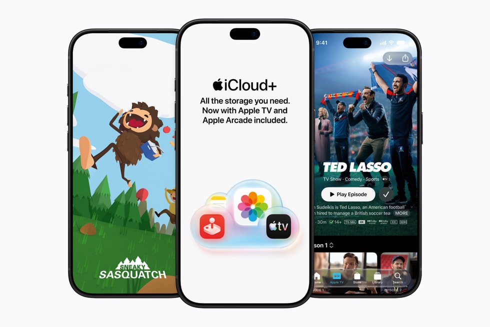 iCloud+ subscription screen showing Apple TV and Apple Arcade now included at no extra cost